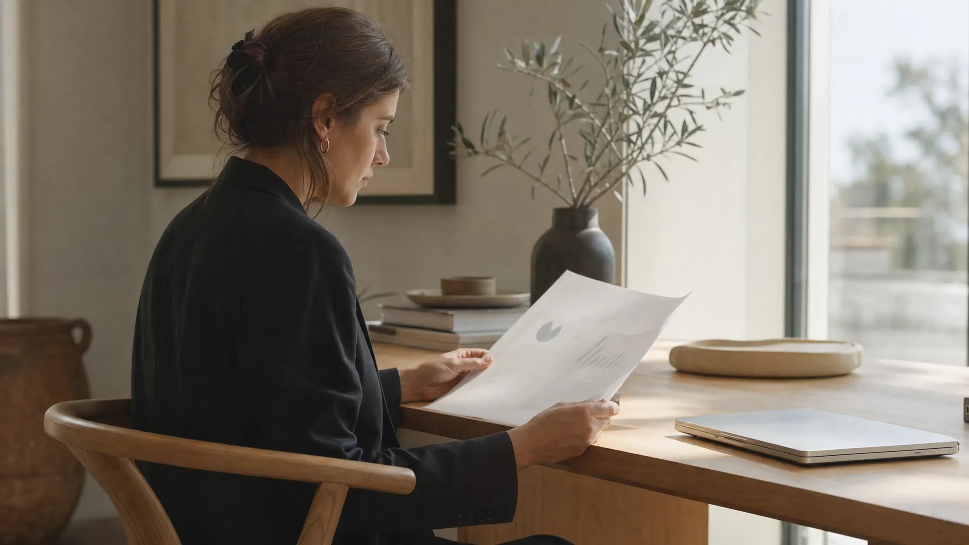 Reading a strategy report by a window
